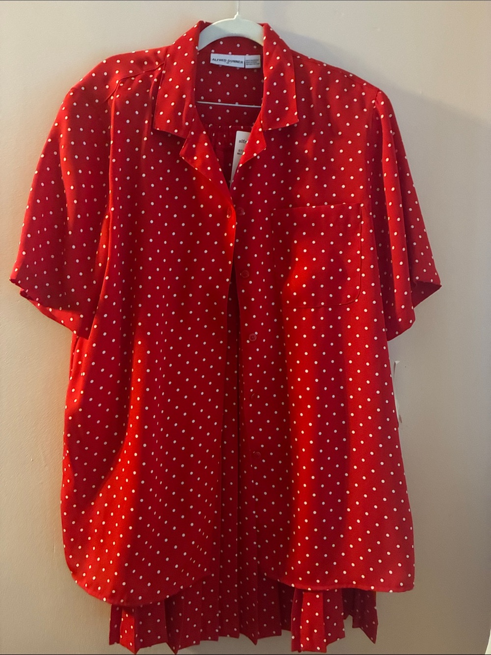 Vintage NWT Red Polka Dot Pleated Midi Skirt & Button Down Shirt Set XL